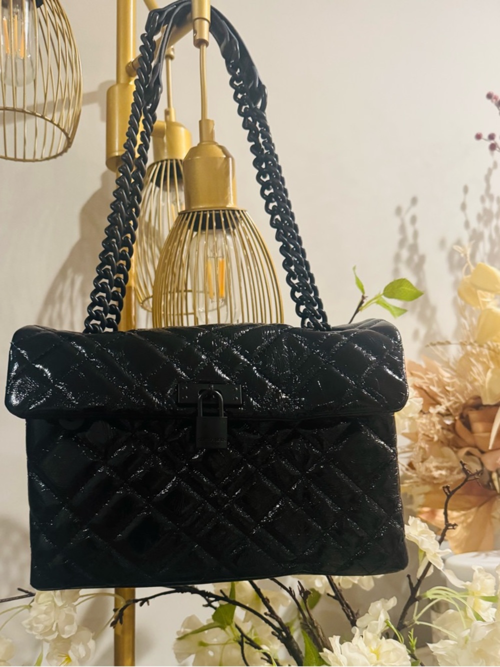 Classic Black Quilted Shoulder Bag with Chain Detail
